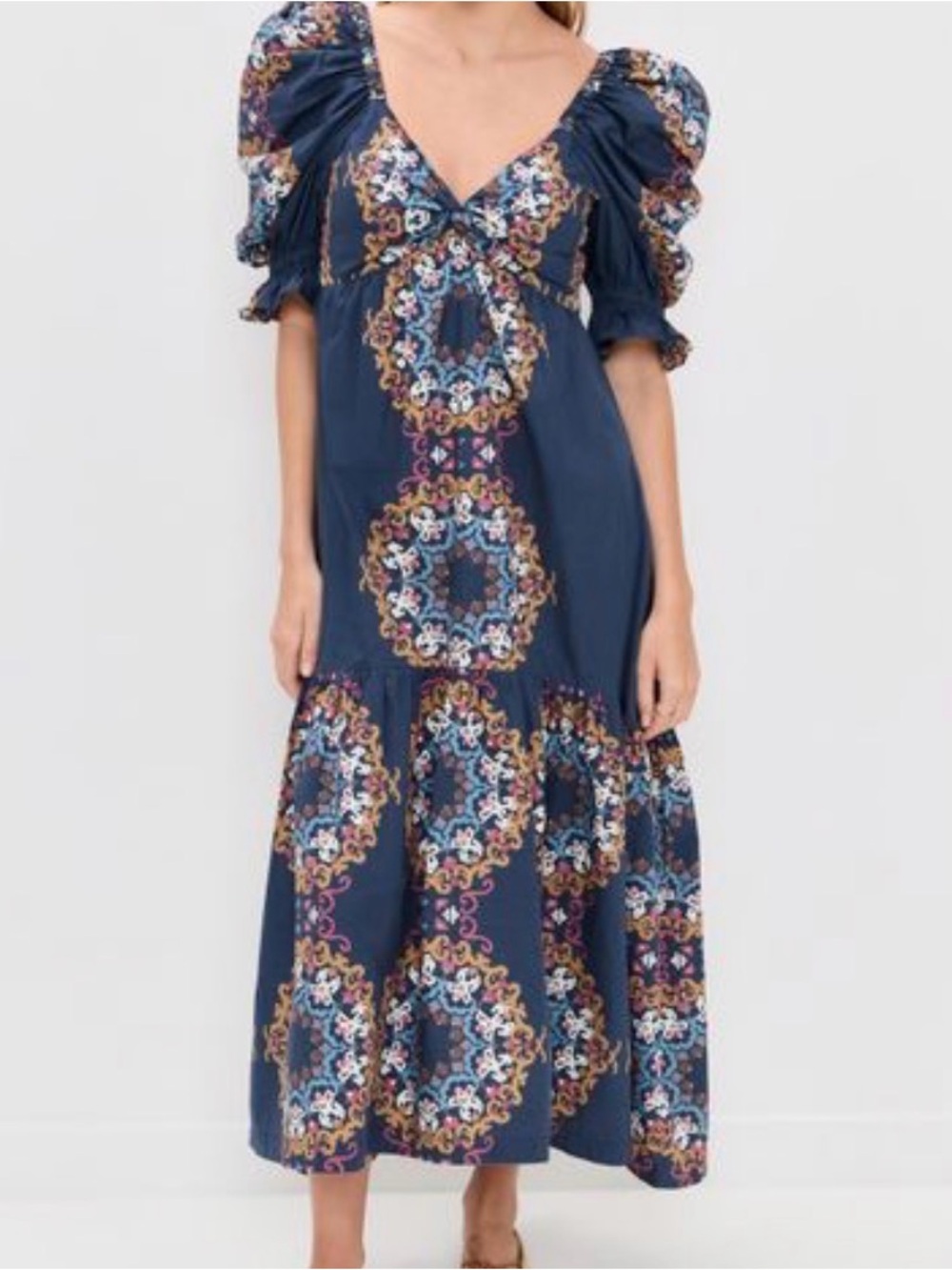 Cleobella Navy Blue Maxi Dress with Multicolor Medallion Print